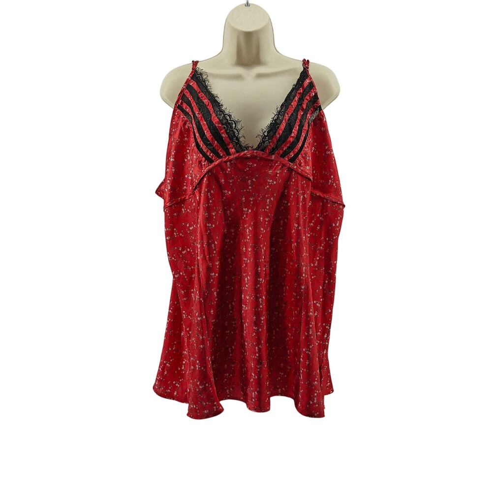 Vintage Intimate Secrets Red Micro Floral Camisole Shiny Plus Size Womens 3X